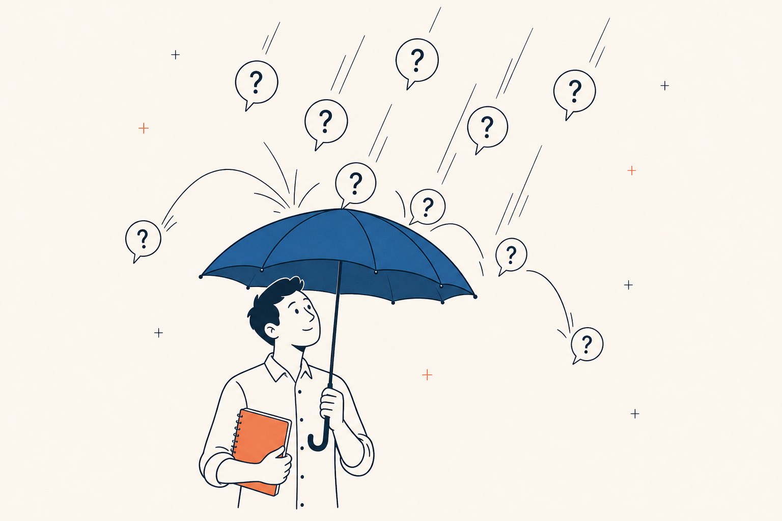 網站設計師撐著傘,擋開落下的問題