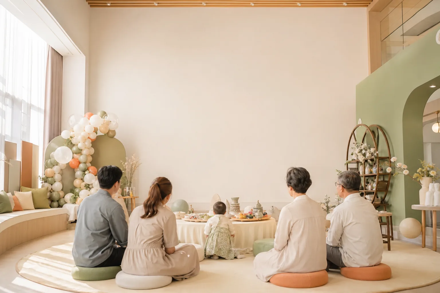 週歲抓周慶典的佈置與家人