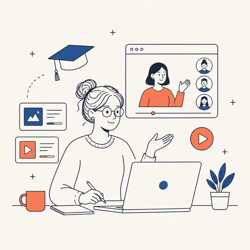 插畫:在筆電前線上授課的老師