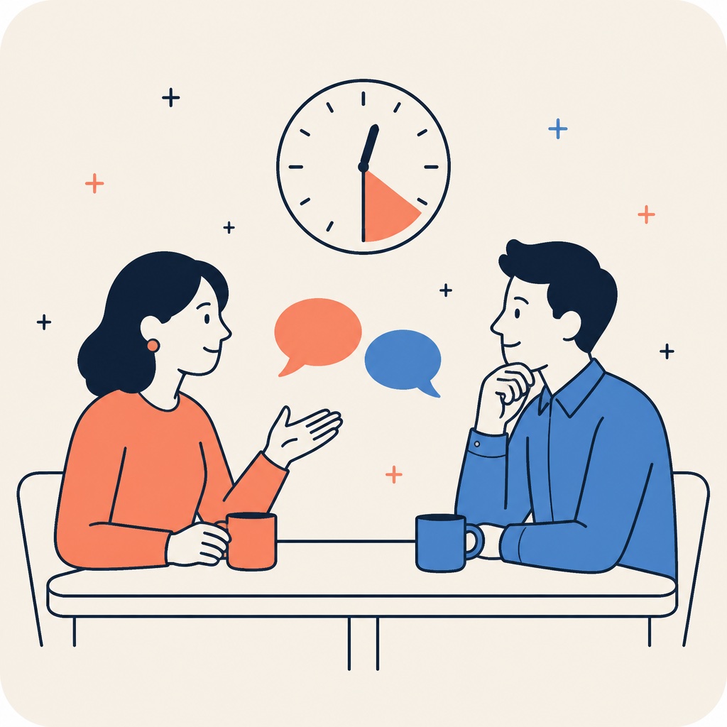 插畫：兩個對話框與一個時鐘，代表 30 分鐘諮詢